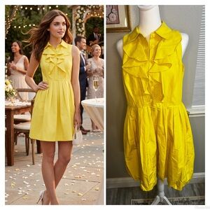 Shoshanna yellow sleeveless dress 12
Ruffle Mini Pockets Cotton Silk